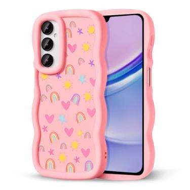 Imagem de CASBST Capa de telefone compatível com Galaxy A15 5G para mulheres e meninas, moldura ondulada encaracolada com estampa fofa, capa de telefone à prova de choque de silicone macio e estética para