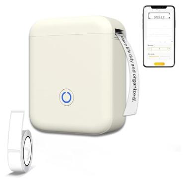 Imagem de Dpofirs Máquina Fabricante de Etiquetas, Impressora Portátil de Etiquetas Bluetooth Integrada Em Vários Modelos Com APP, Impressora Fotográfica Térmica Portátil Sem Tinta para Escritório (Bege)