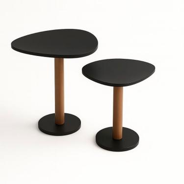 Imagem de Kit 2 Mesas Laterais De Canto Monopé Com Tampo Orgânico Cor Preto