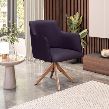 Imagem de Poltrona Camélia Base Giratória De Madeira Corino Cor Marrom