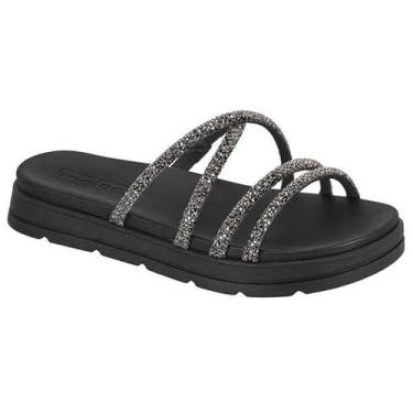 Imagem de Tamanco Feminino Moleca Flatform Tiras Brilhantes Preto 38