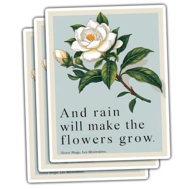 Imagem de Adesivo de vinil com citação floral Victor Hugo Les Misérables, 3 peças e Rain Will Make The Flowers Grow