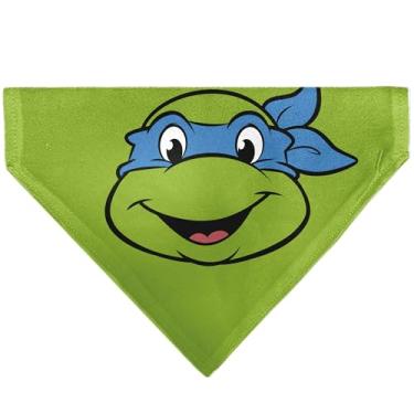 Imagem de Bandana de animal de estimação Tartarugas Ninja Teenage Mutant Ninja Cara de Leonardo e concha de tartaruga close-up verde gola deslizante bandana apenas