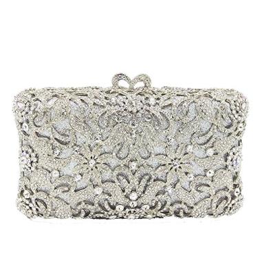 Imagem de Boutique De FGG Mini bolsa clutch floral para mulheres, formal, bolsas e bolsas noturnas de strass, bolsa clutch de cristal para noivas, Prata, Mini