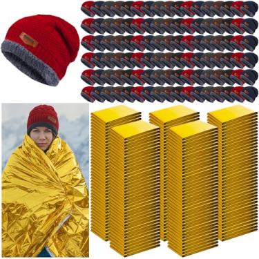 Imagem de Shyyween 200 peças de cobertor de emergência gorro gorro a granel suprimentos de cuidados para sem-teto kit de sobrevivência para clima frio acampamento ao ar livre caminhadas (elegante)