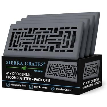 Imagem de Sierra Grates Caixa com 5 caixas de registro de piso oriental de 10 cm x 25 cm com acabamento cinza granito - Capas de ventilação para piso doméstico - capas decorativas de ventilação - registro de piso 10 x 25 cm (abertura de duto) 5 peças