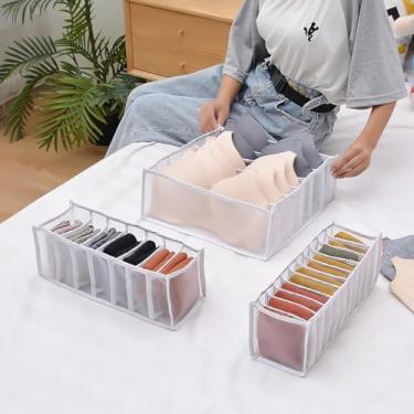 Imagem de 1 organizador de gaveta de roupa íntima dobrável para meias, sutiãs, roupas íntimas - organização de armário de apartamentos e presentes de férias, branco, 6 grades