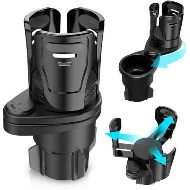 Imagem de Porta-copos para carro, giratório de 360, ajustável, plástico preto du