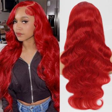 Imagem de Peruca Hiyoker Red Human Hair 200 Density Lace Front 56cm