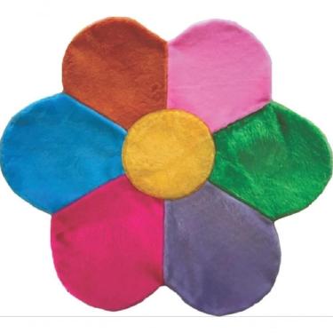 Imagem de Tapete Pelúcia Margarida Colorida 90Cm X 90Cm Quarto Infantil Base Emborrachado Decorativo