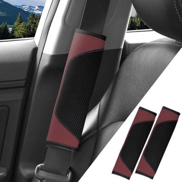 Imagem de Couslcd Pacote com 2 protetores de alça de ombro de cinto de segurança universal de malha de couro, capas de almofadas de cinto de segurança para cinto de segurança para condução confortável,