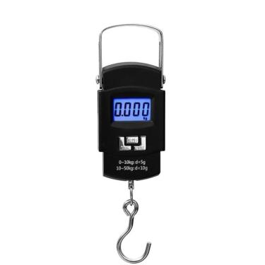 Imagem de Balança Portátil Digital De Mão Com Gancho Mala Bagagem Pesca Alça Mala Até 50kg Alta Precisão Preto