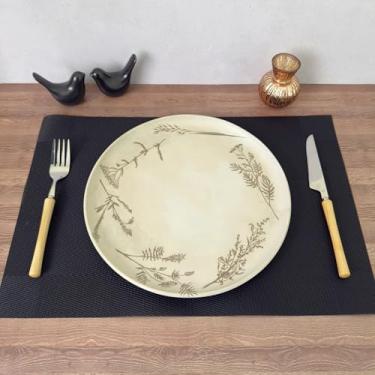 Imagem de Jogo Americano Retangular PVC Trama Lavável Flexível Mesa Posta PVC 45x30cm Descanso de Prato (4, PRETO)