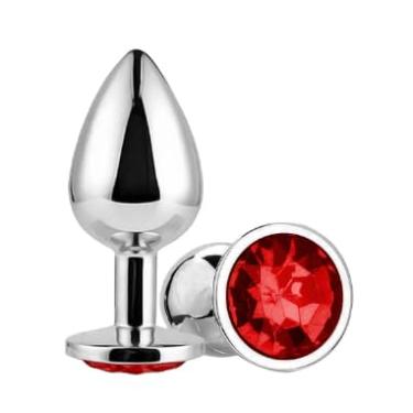 Imagem de Plug Anal de Aço Inoxidável com Pedra Redonda Tamanho P – Luxo, Sensação Térmica e Estímulo Intenso (Vermelho)