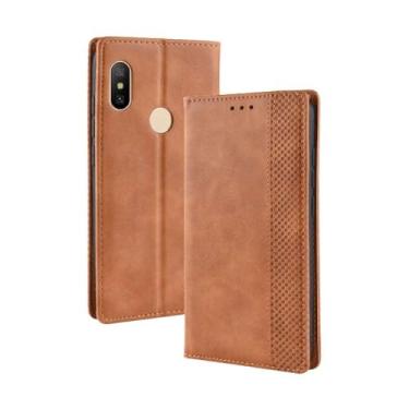 Imagem de Capa para Xiaomi Redmi Note 6 Pro,Retro Flip magnético,Caso de telefone de couro PU,Design de carteira com 3 slots de cartão e 1 clipe de dinheiro -Brown