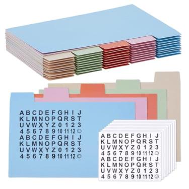 Imagem de SUPERFINDINGS 50 divisórias de cartão de índice, 12,7 x 8,6 cm, guias de cartão com abas e guias de arquivo, divisórias com 20 folhas, número, alfabeto, adesivos, divisórias de cartões de papel para