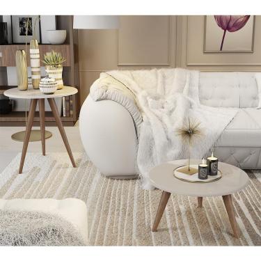 Imagem de Conjunto 2 Mesas Retrô Natália - Pés Palito Lateral Apoio Mdf Mdp Off White - J3 Móveis