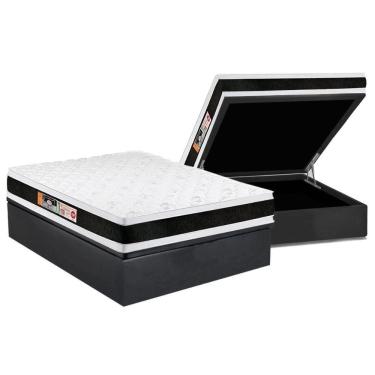 Imagem de Cama Box Baú Casal: Colchão Espuma D45 Castor Black E White Air Double Face + Base Gray(138X188)