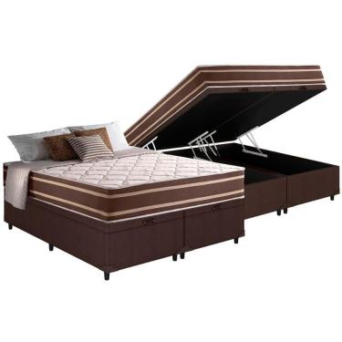 Imagem de Cama Box Baú Queen: Colchão Molas Ensacadas Superlastic Duo Sono + Base Crc Courano Brown (158x198)