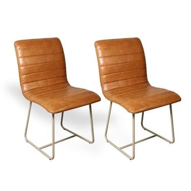 Imagem de Conjunto 2 Cadeiras Cristal Sala De Jantar Em Couro Caramelo E Metal Champanhe