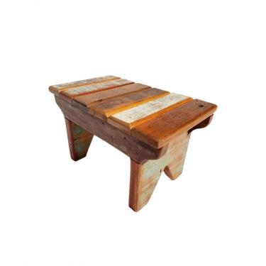 Imagem de Banqueta Banco Ripado 30 Cm Em Madeira Maciça Pátina
