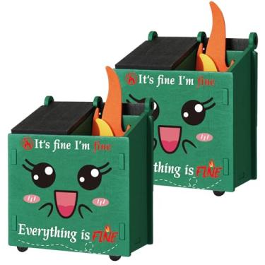 Imagem de Hlimior 2 porta-lápis de lixo com cartões chamas – Organizador de mesa com compartimentos para canetas e suprimentos, um presente exclusivo para colegas de trabalho, professores e decoração de