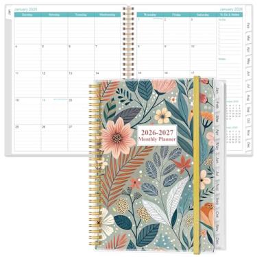 Imagem de Agenda mensal 2026-2027 - calendário mensal 18, janeiro de 2026 a junho de 2027, duas páginas por mês, agenda de 23 x 28 cm com abas, encadernação forte de fio duplo, bolso interno, flor-A