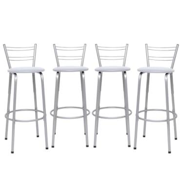 Imagem de Banqueta Altas Flórida Estrutura Prata 70cm Para Balcão Cozinha, Bar, Bistrô, Americano Kit 04 Unidades - Itagold (Branco)