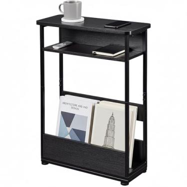 Imagem de Mesa lateral estreita vintage com prateleira de armazenamento, mesa de canto fina de 3 andares, mesa de sofá moderna para espaços estreitos e pequenos, mesa de cabeceira pequena de 61 cm de altura com