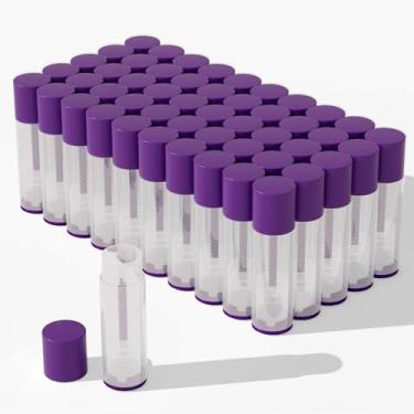 Imagem de Zenihol Tubos de recipiente de protetor labial, 5,5 ml, transparente com tampas coloridas, pacote com 50 (tampa violeta)