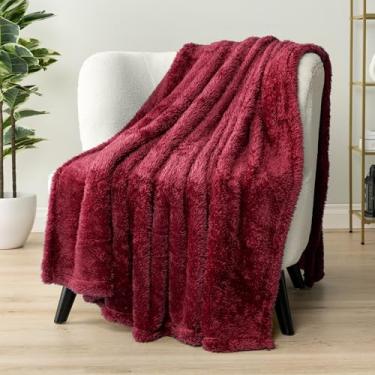 Imagem de (130cm x 150cm , Wine) - PAVILIA Plush Sherpa Throw Blanket for Couch, Sofa Fluffy Solid Wine Burgundy Fleece Throw Soft, Warm, Fuzzy, Cosy, Lightweight Microfiber 50'' x 60''