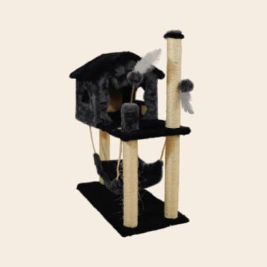 Imagem de Casa de Gato，Cama para Gato Dormir，Inclui Uma Rede e Dois Brinquedos，Perfeito para o Seu Animal de EstimaçãO Descansar e Brincar(CINZA)