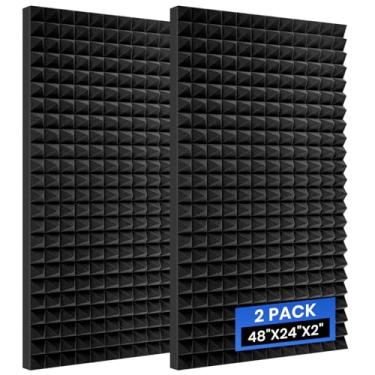 Imagem de Focusound Pacote com 2 painéis de espuma acústica pirâmide, painéis à prova de som de 121 x 61 cm x 5 cm para paredes, painéis à prova de som com cancelamento de ruído de alta densidade para estúdio