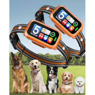 Imagem de Pacote com 2 coleiras de latido para cães grandes, médios e pequenos, 1 coleira inteligente recarregável para latidos de parada rápida, coleira de treinamento antilatido com 5 sensores ajustáveis e