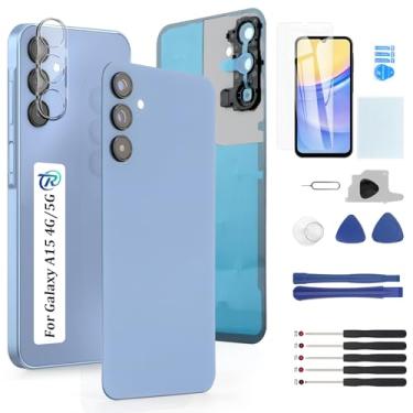 Imagem de Para Samsung Galaxy A15 4G A155F Substituição de vidro traseiro para Samsung A15 5G A156U Tampa de bateria de substituição de vidro traseiro acessórios de porta peças com ferramentas de reparo (azul)