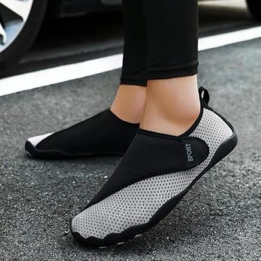 Imagem de Sapatos aquáticos de secagem rápida, meias aquáticas, sapatos de praia descalços, Preto, cinza, 11 Women/10 Men