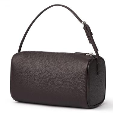 Imagem de DAILANDO Bolsa Hobo de couro pequena com alça superior para mulheres, bolsa tiracolo de designer mini barril Boston com alça bidirecional, Marrom escuro, Small