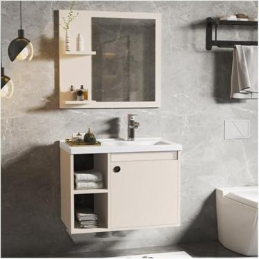Imagem de Conjunto Gabinete com Espelheira e Cuba para Banheiro 60cm Adonis Perola Ofertamo