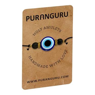 Imagem de PURANGURU Pingente de proteção contra olho turco de pedra vulcânica | Amuleto Sagrado Raksha Sutra Suraksha | Amuleto Talismã Nazar Boncugu | Fio Preto Nazar Battu Drishti Kavach | Colar Sagrado