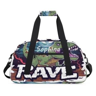 Imagem de Bolsa esportiva personalizada, dinossauros, rave, palavra, com nome, bolsa de dormir personalizada, bolsa de fim de semana, bolsa de treino para dança, balé, academia, ginástica, mala, viagem