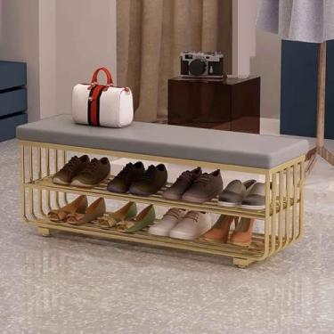 Imagem de Yadlan Banco de sapatos, bancos de armazenamento, banco de fim da cama, organizador de armazenamento com prateleira acolchoada de poliuretano, sapateira de 3 níveis para entrada, quarto, sala de estar