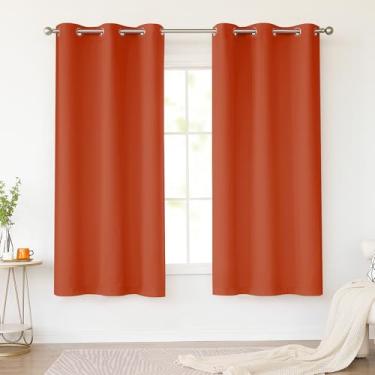 Imagem de KEQIAOSUOCAI Cortinas blackout laranja queimado 153 cm de comprimento para quarto de meninas, 2 painéis com ilhós, escurecimento de quarto, isolamento térmico, cortinas para quarto de bebê, sala de
