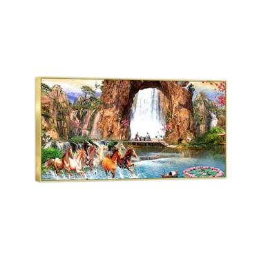 Imagem de Chinoiserie Arte de parede paisagem imagem em tela - flores de montanha cavalo-pintura chinesa - impressões de moldura dourada para decoração de casa 80 x 145 cm 31 x 57 pol