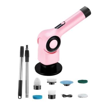 Imagem de IEUDNS Escova de limpeza sem fio, máquina rotativa de limpeza, alça longa removível, purificador de banheiro para piso, banheiro automotivo, ROSA
