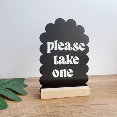 Imagem de Placa de acrílico Please Take One com base de madeira, design de arco de borda recortada, 12 x 18 cm, decoração de mesa de casamento (preto)