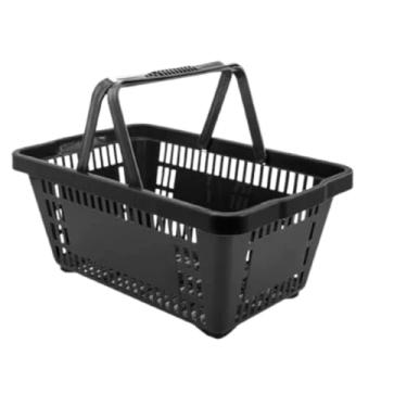 Imagem de Conjunto de cestos de compras em plástico preto reforçado para supermercados e mercados, 16 litros, preto(1)