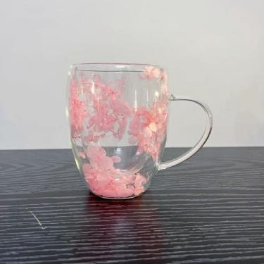 Imagem de KOUHTIKA Canecas de café de parede dupla flor caneca de café com alça copos de vidro resistentes ao calor decorativos 293 ml copo de cappuccino transparente para chá quente frio leite latte vinho