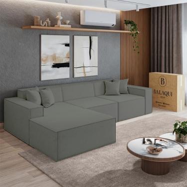 Imagem de Sofá 3 lugares 2,75m Bouclê com Chaise CompactAir - Balaqui