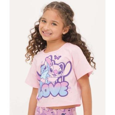 Imagem de Camiseta Infantil Strass Angel E Stitch Disney Tam 4 a-19079, 10, Rosa