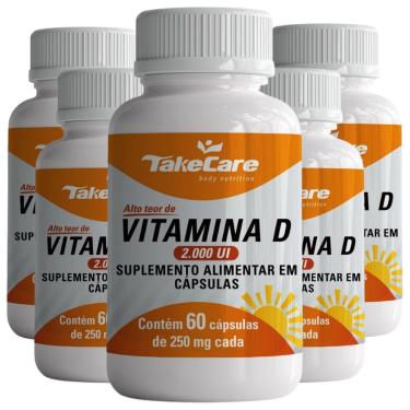 Imagem de COMBO 5 VITAMINA D3 COLECALCIFEROL 2000UI 60 CAPS CADA TOTAL 300 CAPSULAS - TAKE CARE-Unissex